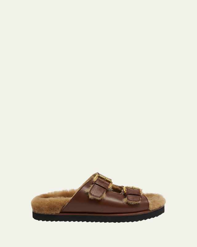 Nil Leather Shearling Dual-Buckle Sandals